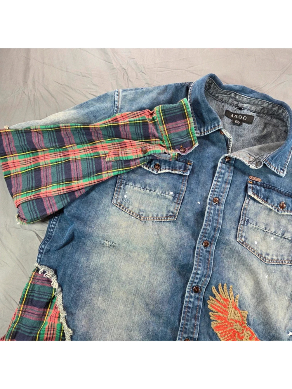 AKOO distressed denim button-down shirt